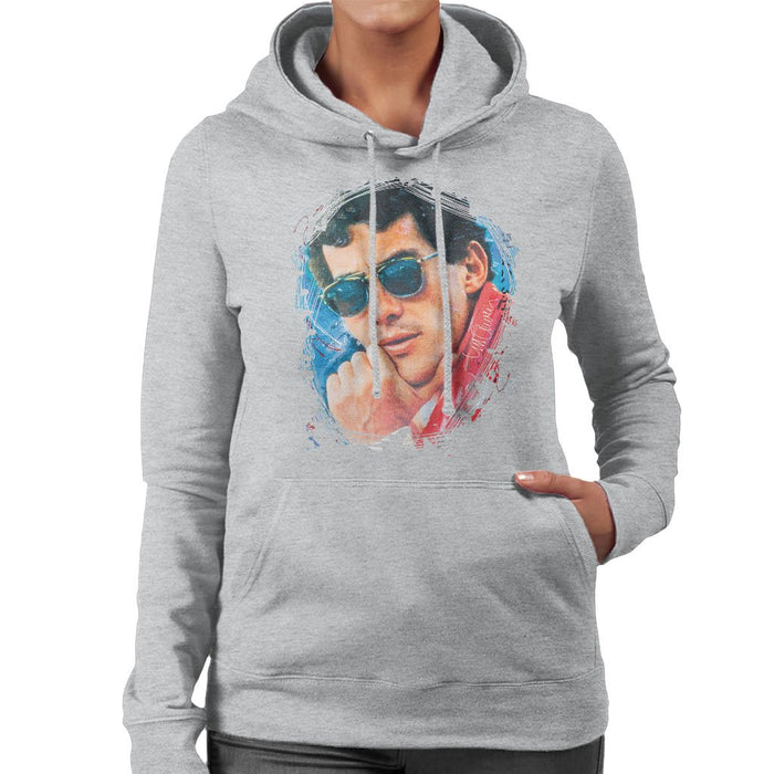 Sidney Maurer Original Portrait Of Ayrton Senna Womens Hooded Sweatshirt - Womens Hooded Sweatshirt