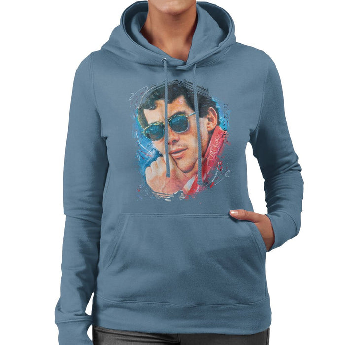 Sidney Maurer Original Portrait Of Ayrton Senna Womens Hooded Sweatshirt - Womens Hooded Sweatshirt