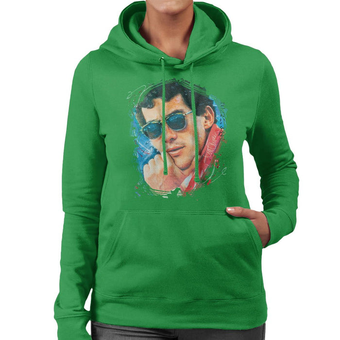 Sidney Maurer Original Portrait Of Ayrton Senna Womens Hooded Sweatshirt - Womens Hooded Sweatshirt