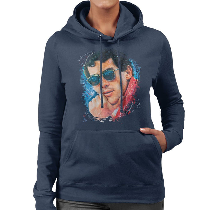 Sidney Maurer Original Portrait Of Ayrton Senna Womens Hooded Sweatshirt - Womens Hooded Sweatshirt
