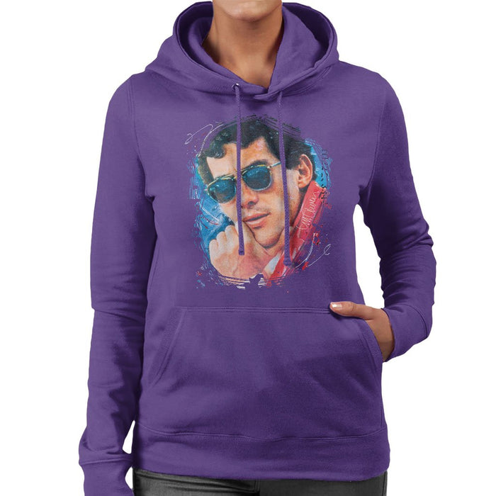 Sidney Maurer Original Portrait Of Ayrton Senna Womens Hooded Sweatshirt - Womens Hooded Sweatshirt