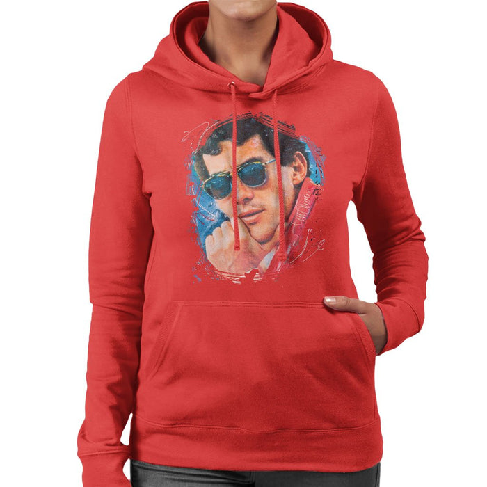 Sidney Maurer Original Portrait Of Ayrton Senna Womens Hooded Sweatshirt - Womens Hooded Sweatshirt