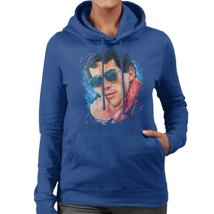 Sidney Maurer Original Portrait Of Ayrton Senna Womens Hooded Sweatshirt - Womens Hooded Sweatshirt