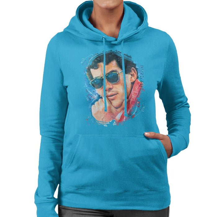 Sidney Maurer Original Portrait Of Ayrton Senna Womens Hooded Sweatshirt - Womens Hooded Sweatshirt