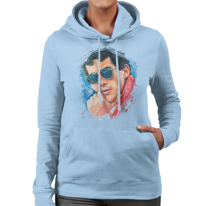 Sidney Maurer Original Portrait Of Ayrton Senna Womens Hooded Sweatshirt - Womens Hooded Sweatshirt