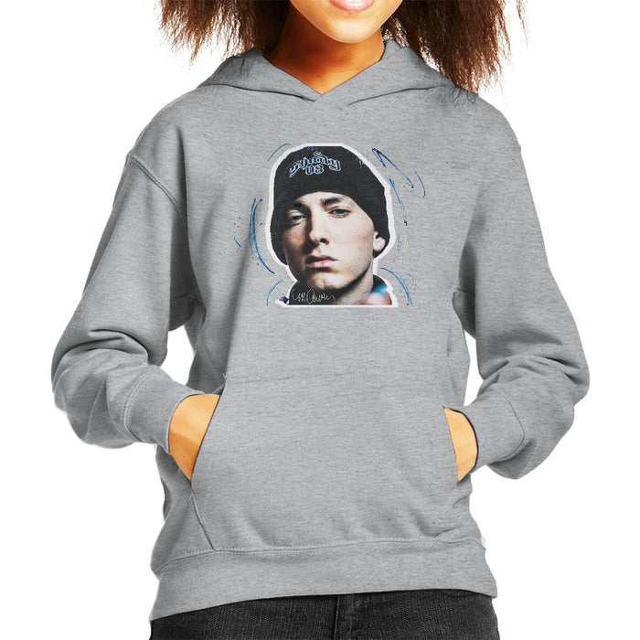 Sidney Maurer Original Portrait Of Eminem Shady Hat Kids Hooded Sweatshirt - Kids Boys Hooded Sweatshirt