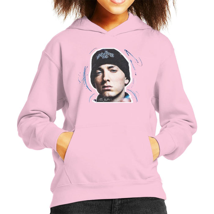 Sidney Maurer Original Portrait Of Eminem Shady Hat Kids Hooded Sweatshirt - X-Small (3-4 yrs) / Light Pink - Kids Boys Hooded Sweatshirt
