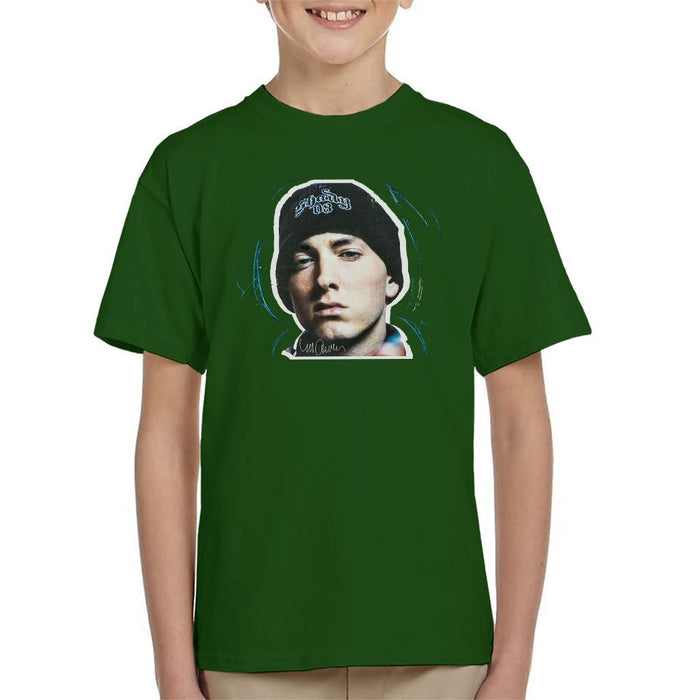 Sidney Maurer Original Portrait Of Eminem Shady Hat Kids T-Shirt - Kids Boys T-Shirt