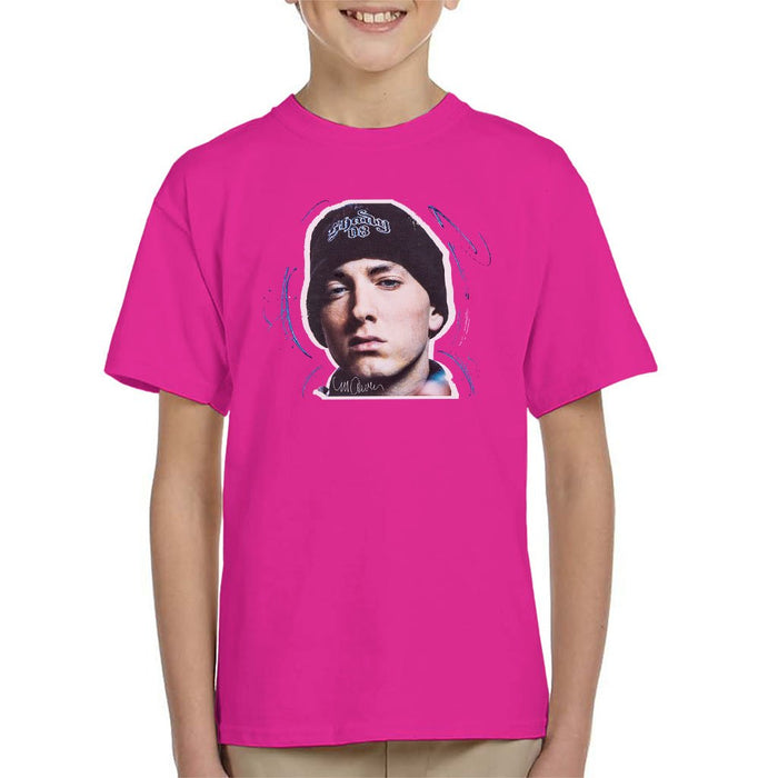 Sidney Maurer Original Portrait Of Eminem Shady Hat Kids T-Shirt - Kids Boys T-Shirt
