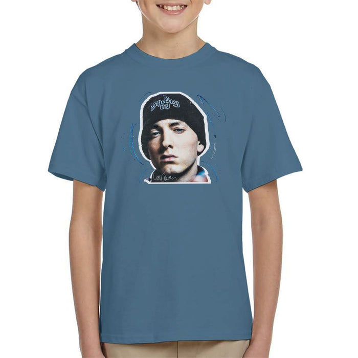 Sidney Maurer Original Portrait Of Eminem Shady Hat Kids T-Shirt - Kids Boys T-Shirt