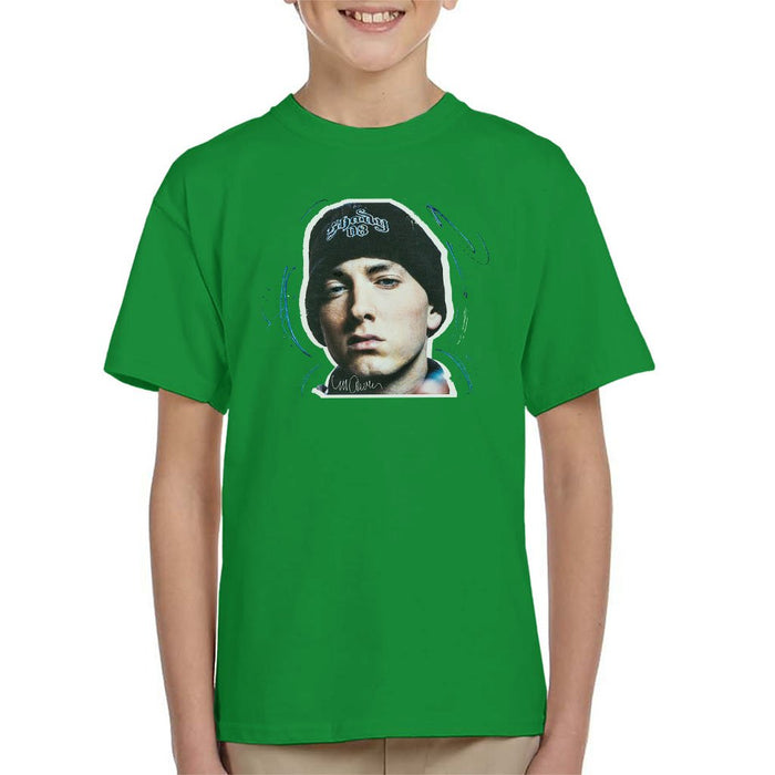 Sidney Maurer Original Portrait Of Eminem Shady Hat Kids T-Shirt - Kids Boys T-Shirt