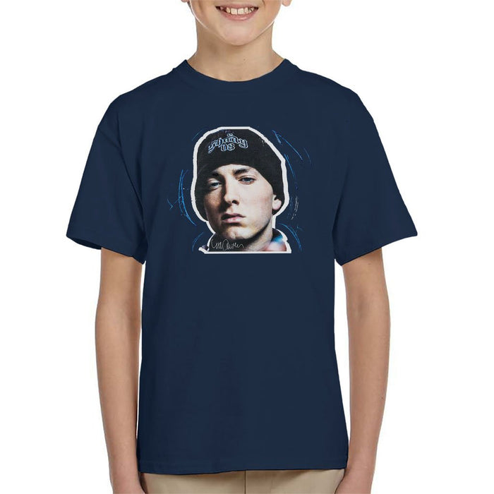 Sidney Maurer Original Portrait Of Eminem Shady Hat Kids T-Shirt - Kids Boys T-Shirt