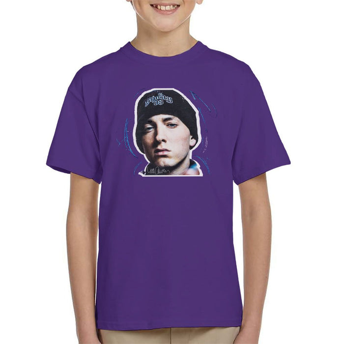 Sidney Maurer Original Portrait Of Eminem Shady Hat Kids T-Shirt - Kids Boys T-Shirt