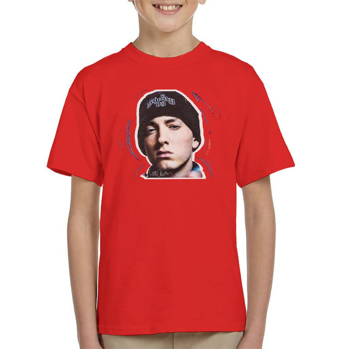 Sidney Maurer Original Portrait Of Eminem Shady Hat Kids T-Shirt - Kids Boys T-Shirt