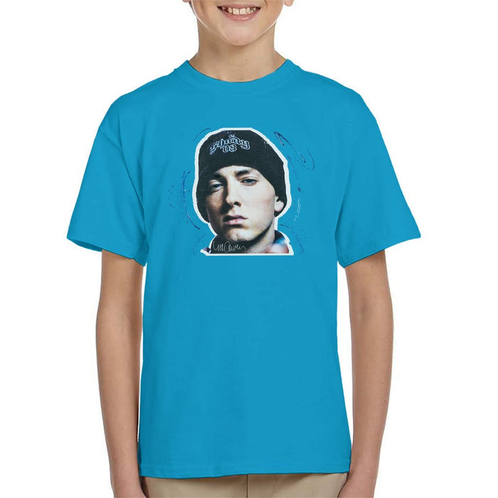 Sidney Maurer Original Portrait Of Eminem Shady Hat Kids T-Shirt - Kids Boys T-Shirt