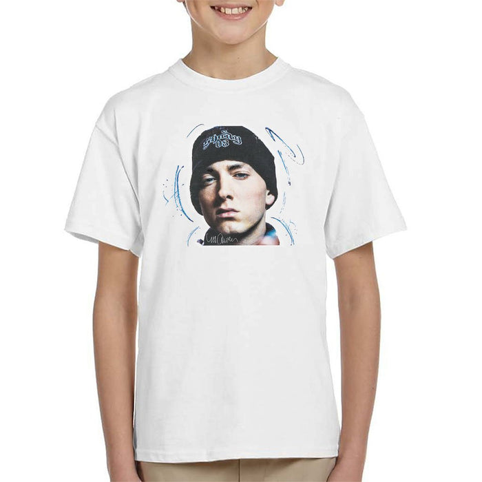 Sidney Maurer Original Portrait Of Eminem Shady Hat Kids T-Shirt - Kids Boys T-Shirt