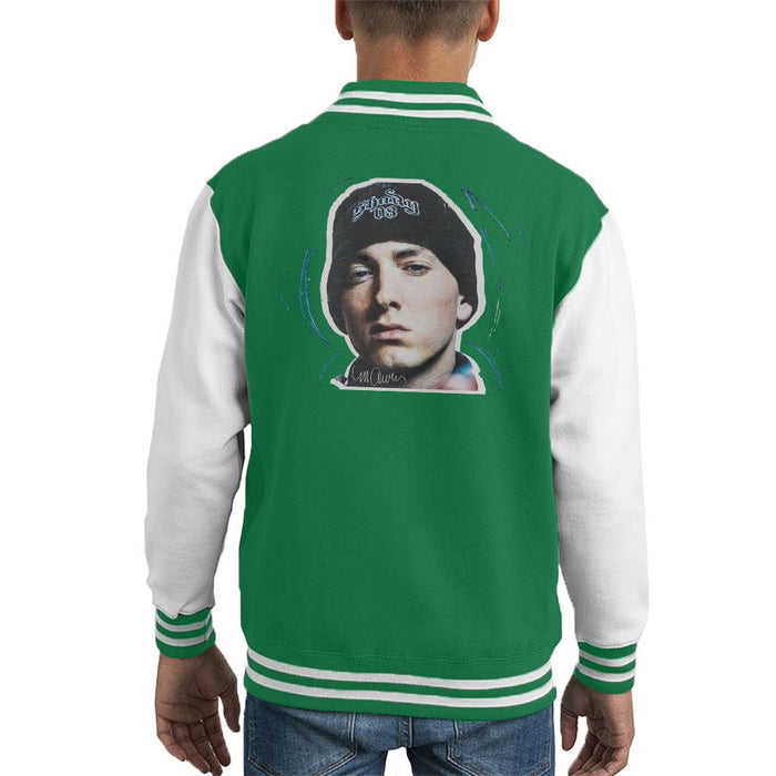 Sidney Maurer Original Portrait Of Eminem Shady Hat Kids Varsity Jacket - Kids Boys Varsity Jacket