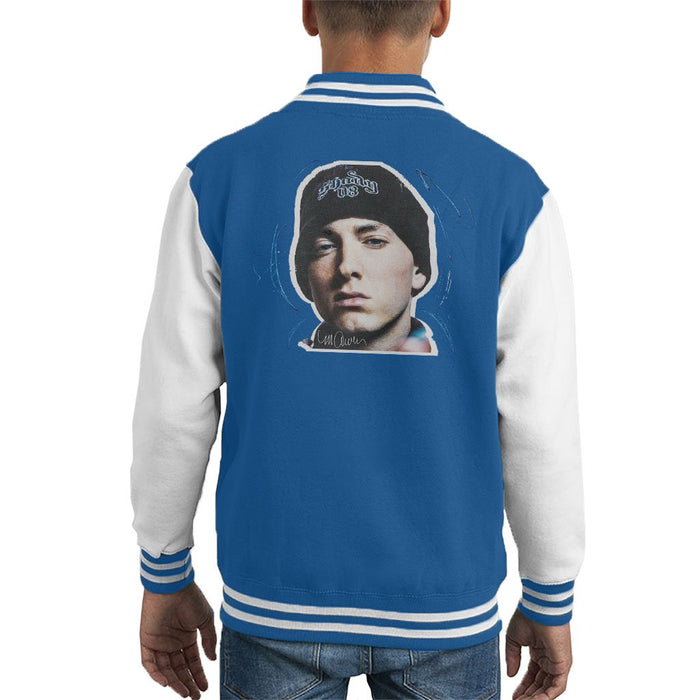 Sidney Maurer Original Portrait Of Eminem Shady Hat Kids Varsity Jacket - X-Small (3-4 yrs) / Royal/White - Kids Boys Varsity Jacket