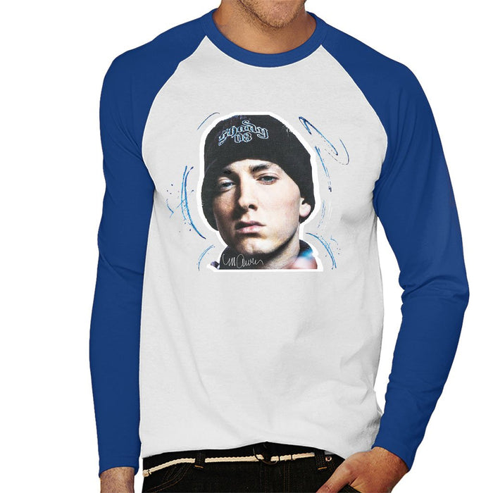 Sidney Maurer Original Portrait Of Eminem Shady Hat Mens Baseball Long Sleeved T-Shirt - Small / White/Royal - Mens Baseball Long Sleeved