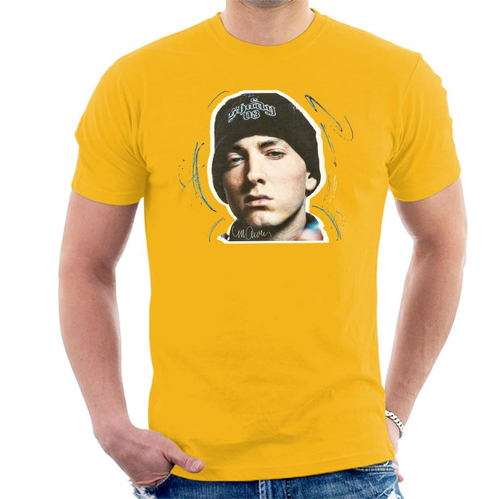 Sidney Maurer Original Portrait Of Eminem Shady Hat Mens T-Shirt - Small / Gold - Mens T-Shirt