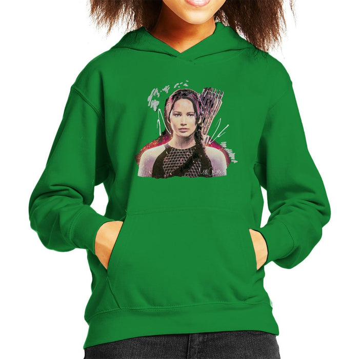 Sidney Maurer Original Portrait Of Jennifer Lawrence Hunger Games Kids Hooded Sweatshirt - Kids Boys Hooded Sweatshirt