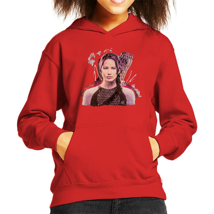 Sidney Maurer Original Portrait Of Jennifer Lawrence Hunger Games Kids Hooded Sweatshirt - Kids Boys Hooded Sweatshirt