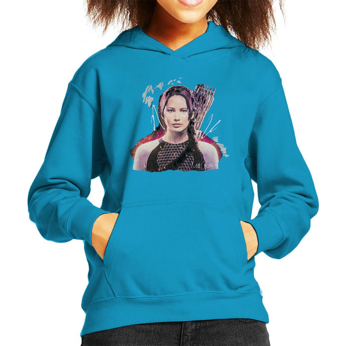 Sidney Maurer Original Portrait Of Jennifer Lawrence Hunger Games Kids Hooded Sweatshirt - Kids Boys Hooded Sweatshirt