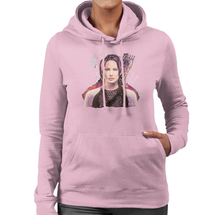 Sidney Maurer Original Portrait Of Jennifer Lawrence Hunger Games Womens Hooded Sweatshirt - Small / Light Pink - Womens Hooded Sweatshirt