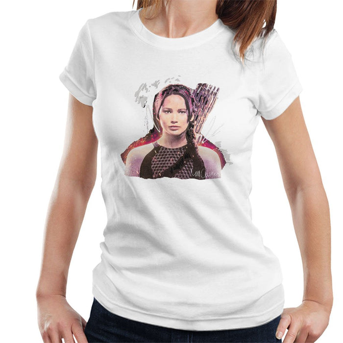 Sidney Maurer Original Portrait Of Jennifer Lawrence Hunger Games Womens T-Shirt - Womens T-Shirt