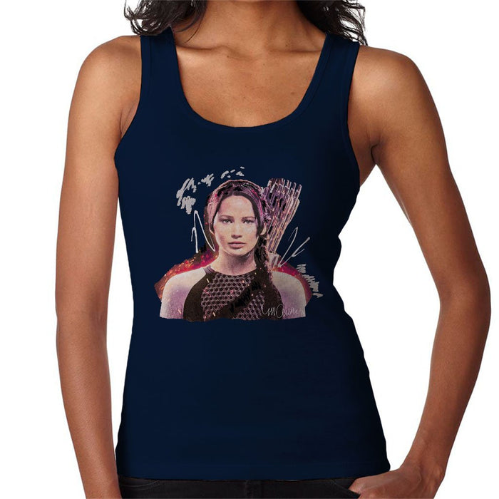 Sidney Maurer Original Portrait Of Jennifer Lawrence Hunger Games Womens Vest - Small / Navy Blue - Womens Vest
