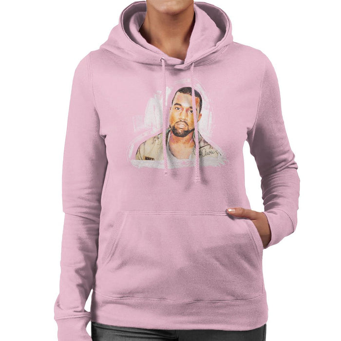 Sidney Maurer Original Portrait Of Kanye West Womens Hooded Sweatshirt - Small / Light Pink - Womens Hooded Sweatshirt