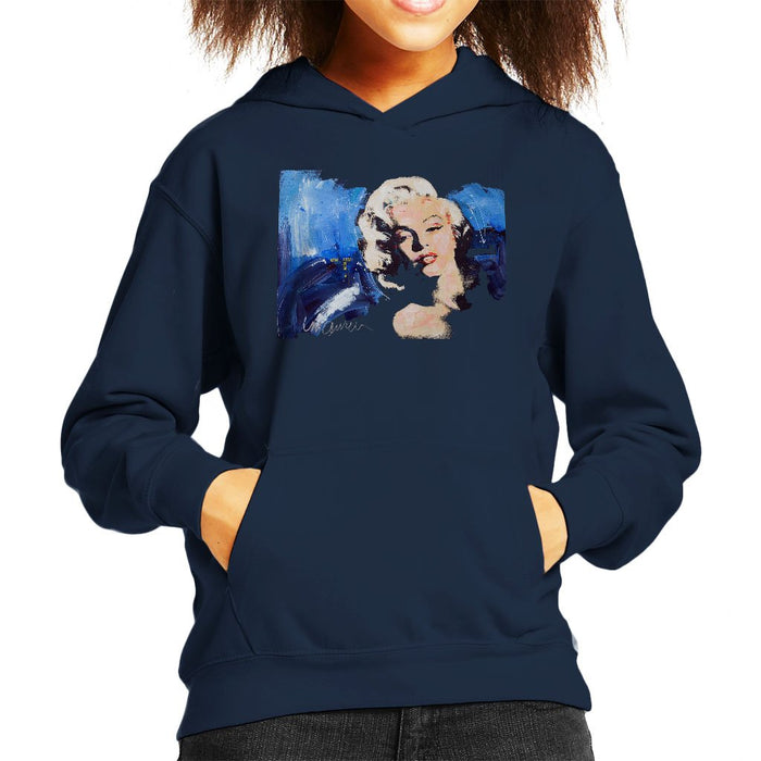 Sidney Maurer Original Portrait Of Marilyn Monroe Blonde Bombshell Kids Hooded Sweatshirt - X-Small (3-4 yrs) / Navy Blue - Kids Boys Hooded