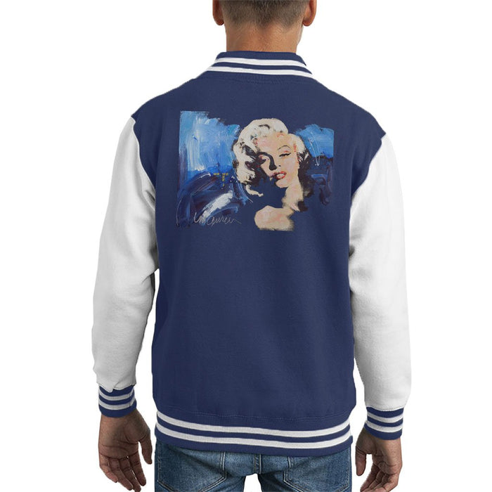 Sidney Maurer Original Portrait Of Marilyn Monroe Blonde Bombshell Kids Varsity Jacket - X-Small (3-4 yrs) / Navy/White - Kids Boys Varsity