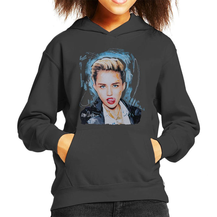 Sidney Maurer Original Portrait Of Miley Cyrus Licking Lips Kids Hooded Sweatshirt - Kids Boys Hooded Sweatshirt