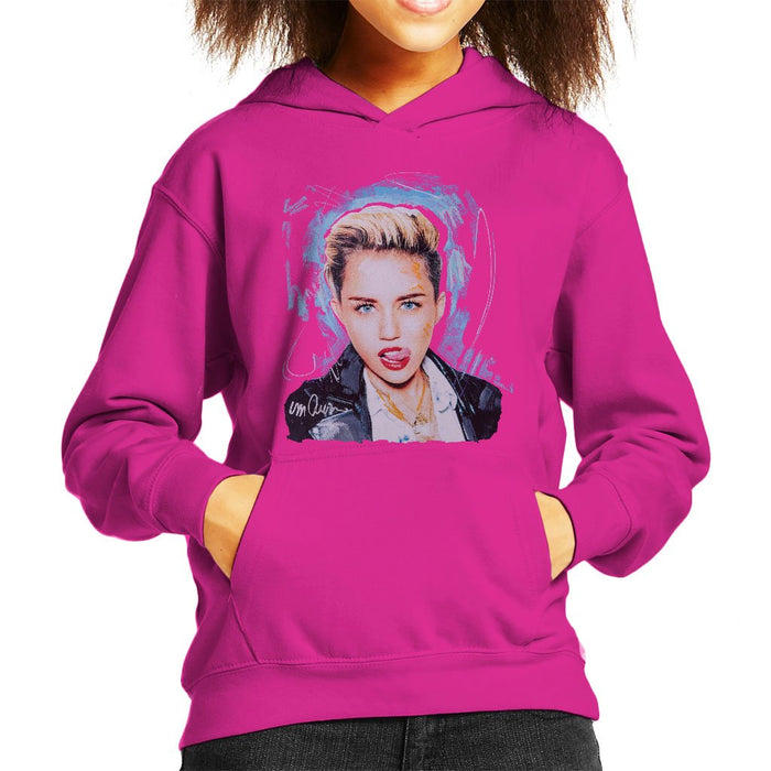 Sidney Maurer Original Portrait Of Miley Cyrus Licking Lips Kids Hooded Sweatshirt - Kids Boys Hooded Sweatshirt
