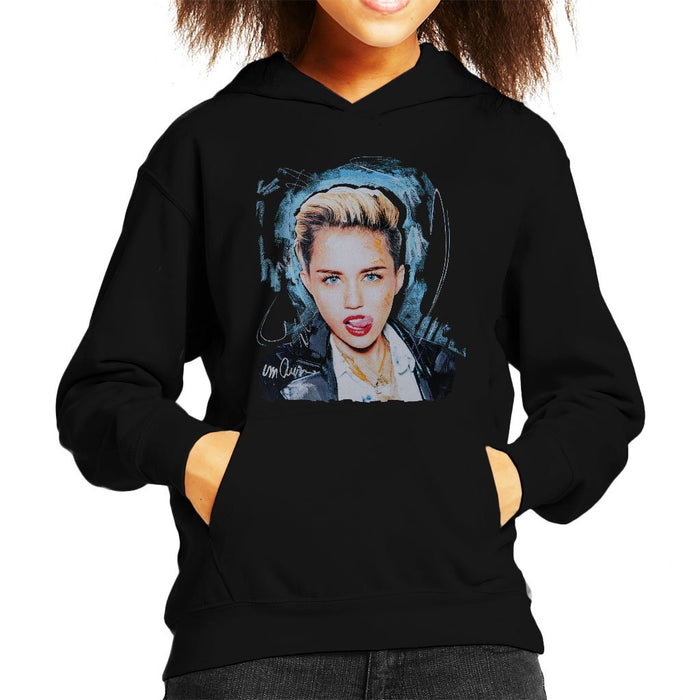 Sidney Maurer Original Portrait Of Miley Cyrus Licking Lips Kids Hooded Sweatshirt - Kids Boys Hooded Sweatshirt