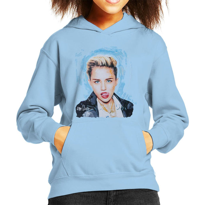 Sidney Maurer Original Portrait Of Miley Cyrus Licking Lips Kids Hooded Sweatshirt - Kids Boys Hooded Sweatshirt