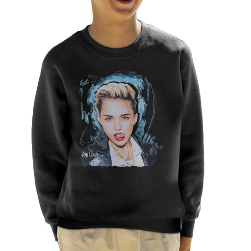 Sidney Maurer Original Portrait Of Miley Cyrus Licking Lips Kids Sweatshirt - Kids Boys Sweatshirt