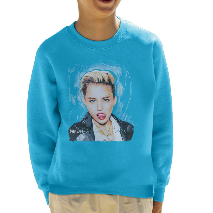 Sidney Maurer Original Portrait Of Miley Cyrus Licking Lips Kids Sweatshirt - Kids Boys Sweatshirt