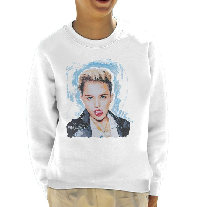 Sidney Maurer Original Portrait Of Miley Cyrus Licking Lips Kids Sweatshirt - Kids Boys Sweatshirt