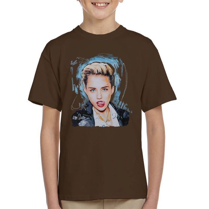 Sidney Maurer Original Portrait Of Miley Cyrus Licking Lips Kids T-Shirt - Kids Boys T-Shirt