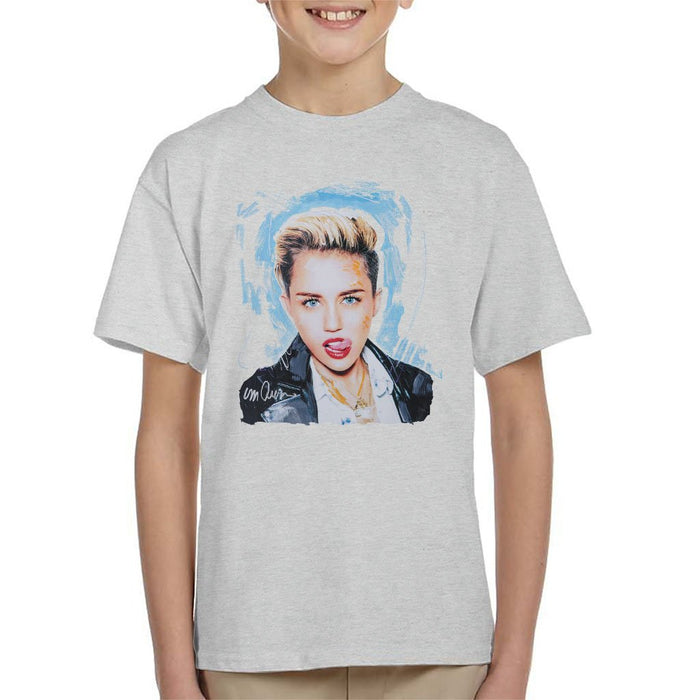 Sidney Maurer Original Portrait Of Miley Cyrus Licking Lips Kids T-Shirt - Kids Boys T-Shirt
