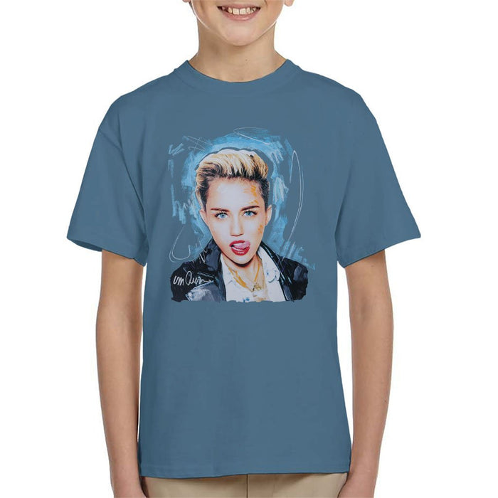 Sidney Maurer Original Portrait Of Miley Cyrus Licking Lips Kids T-Shirt - Kids Boys T-Shirt