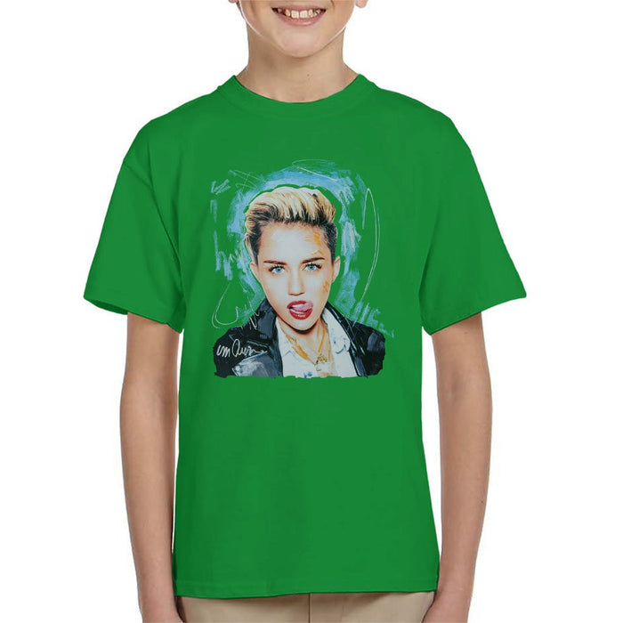 Sidney Maurer Original Portrait Of Miley Cyrus Licking Lips Kids T-Shirt - Kids Boys T-Shirt