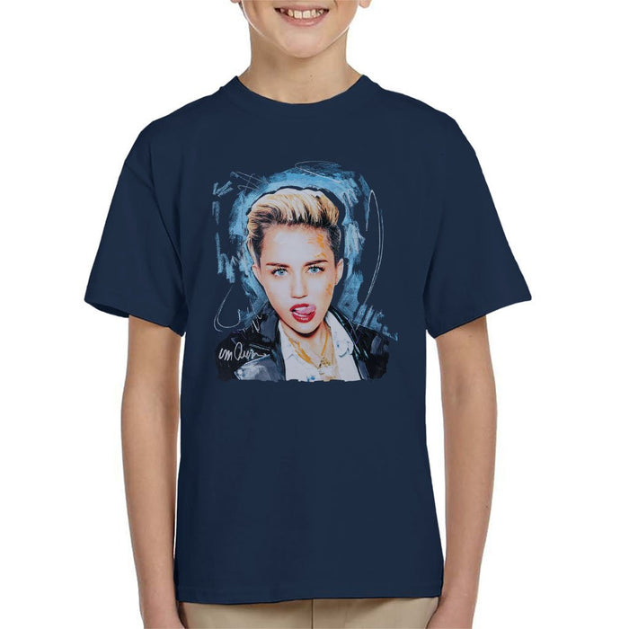Sidney Maurer Original Portrait Of Miley Cyrus Licking Lips Kids T-Shirt - Kids Boys T-Shirt