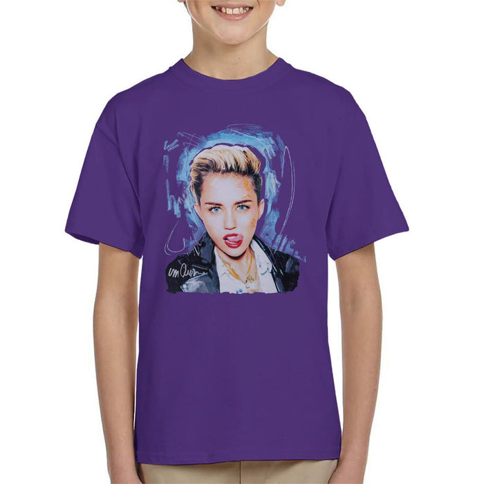 Sidney Maurer Original Portrait Of Miley Cyrus Licking Lips Kids T-Shirt - Kids Boys T-Shirt
