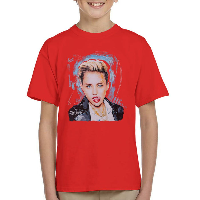 Sidney Maurer Original Portrait Of Miley Cyrus Licking Lips Kids T-Shirt - Kids Boys T-Shirt