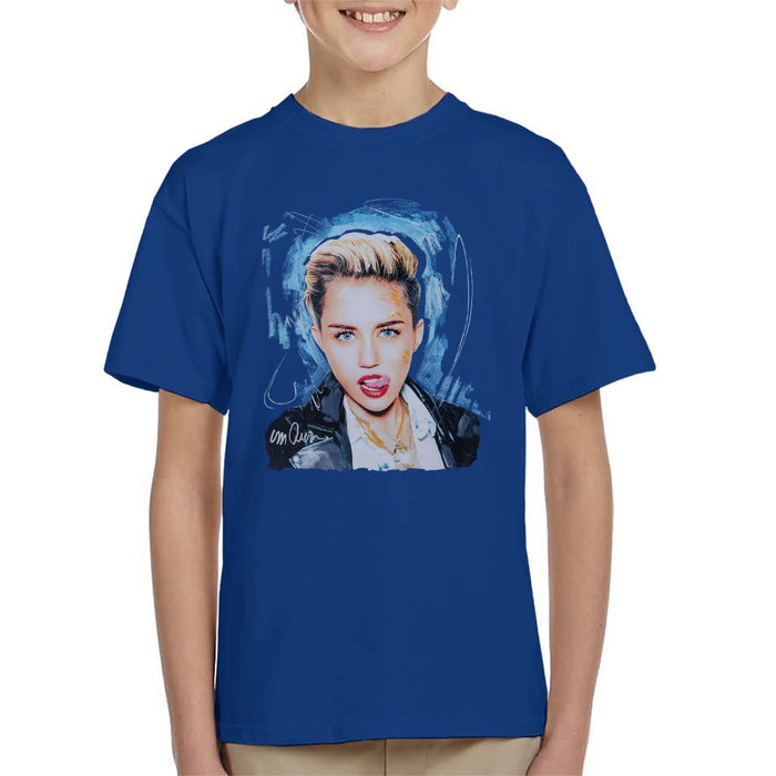 Sidney Maurer Original Portrait Of Miley Cyrus Licking Lips Kids T-Shirt - Kids Boys T-Shirt