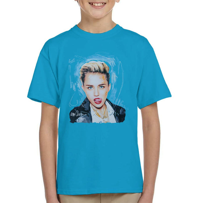 Sidney Maurer Original Portrait Of Miley Cyrus Licking Lips Kids T-Shirt - Kids Boys T-Shirt