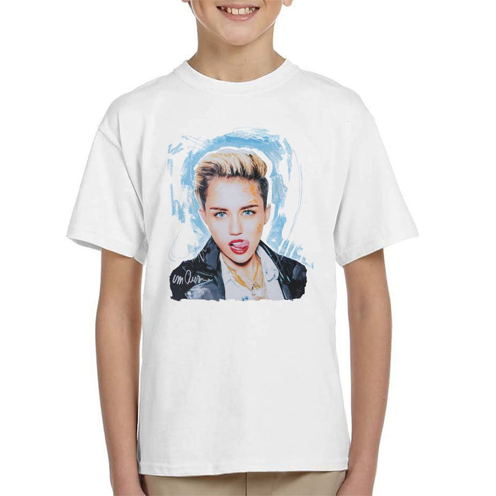 Sidney Maurer Original Portrait Of Miley Cyrus Licking Lips Kids T-Shirt - Kids Boys T-Shirt